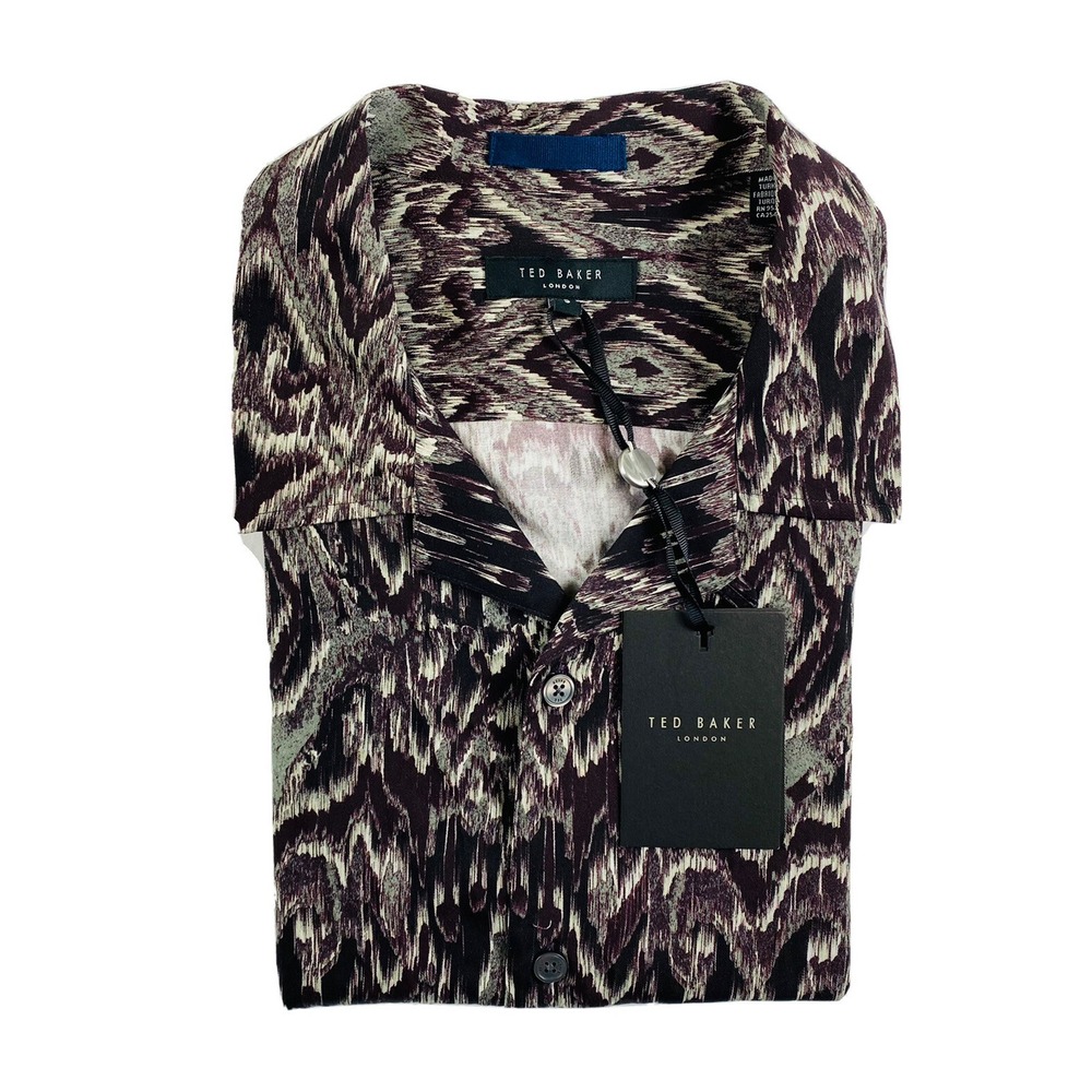 Ted Baker London Mens Abstract Print Lyocell Shirt Purple Size 5 XL NWT